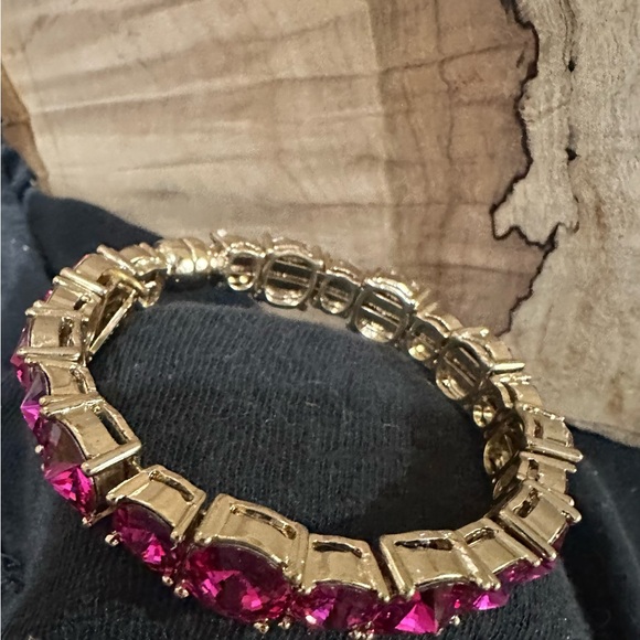 Tasha Gold Plate Bracelet with pink Crystal Stones - Picture 3 of 5